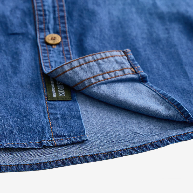Lässiges Herren-Denimhemd im Vintage-Look mit kurzen Ärmeln - image 7
