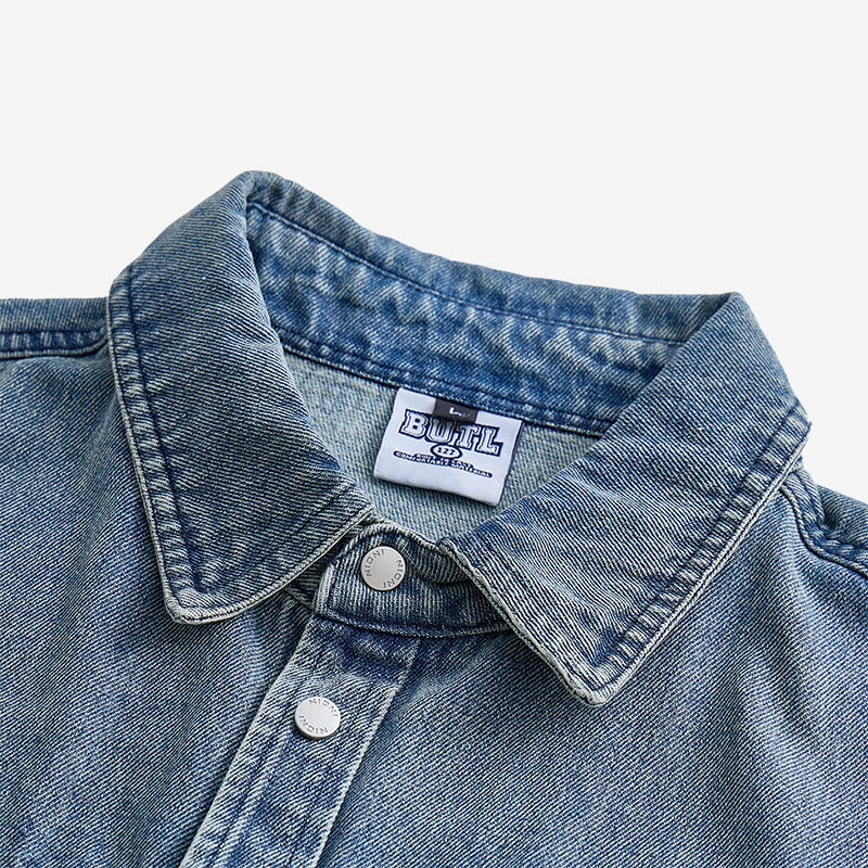 Vintage-Jeanshemd, kurzärmelig, Oversized, Arbeitskleidung - image 2