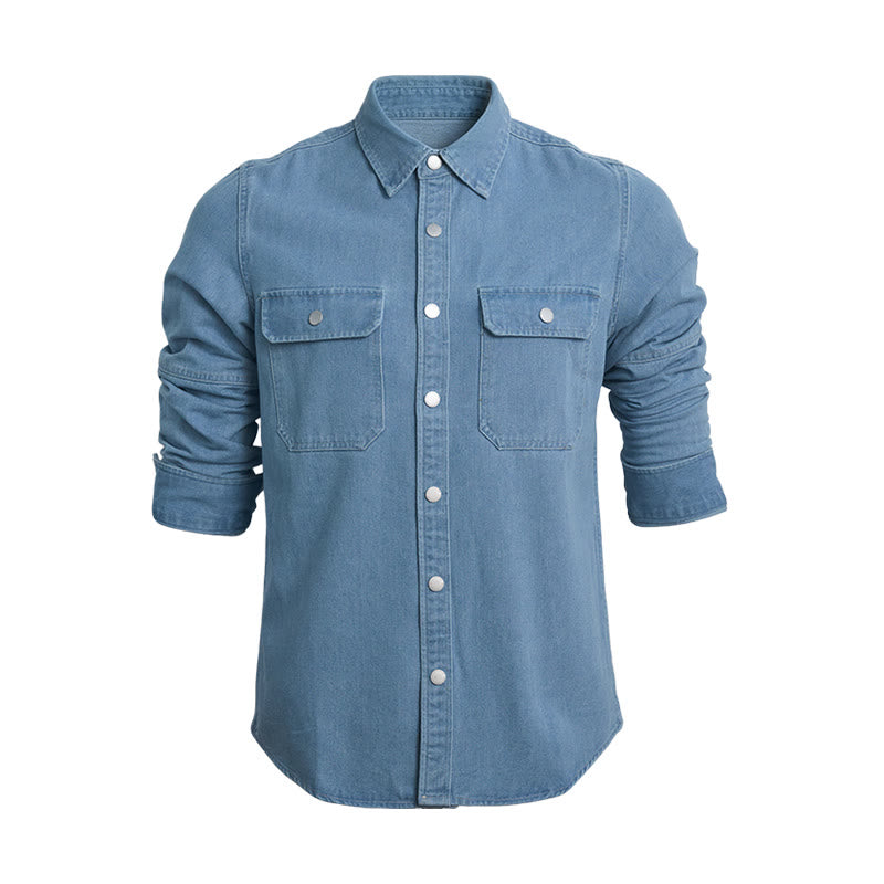 Lässiges, locker sitzendes Herren-Jeanshemd mit langen Ärmeln und Knöpfen - Hellblau - 3XL - image 1