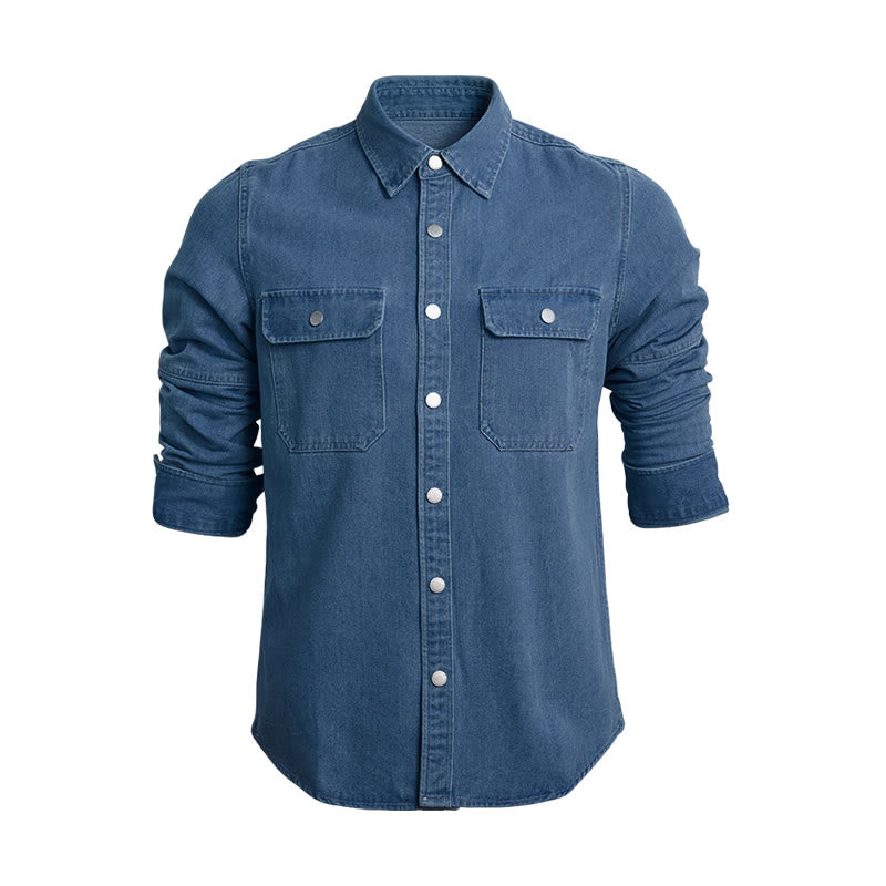 Lässiges, locker sitzendes Herren-Jeanshemd mit langen Ärmeln und Knöpfen - Dunkelblau - 3XL - image 0