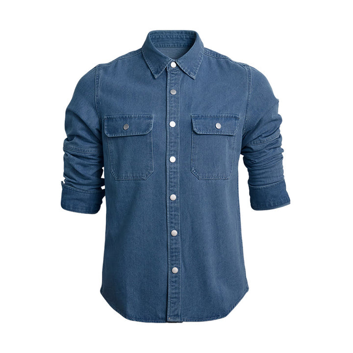 Lässiges, locker sitzendes Herren-Jeanshemd mit langen Ärmeln und Knöpfen - Dunkelblau - 3XL - image 0