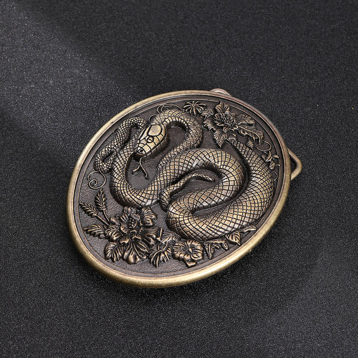 Dunkler ästhetischer Ledergürtel mit floraler Schlangenmotiv-DIY-Schnalle - Bronze - Ohne Gürtel - Nicht im Lieferumfang enthalten: Gürtel - image 7