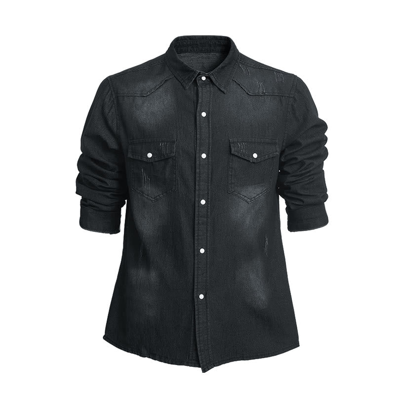Herrenmode Slim Fit Langarm-Jeanshemd mit Knopfleiste - Dunkelgrau - 3XL - image 2