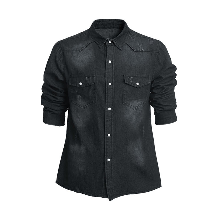 Herrenmode Slim Fit Langarm-Jeanshemd mit Knopfleiste - Dunkelgrau - 3XL - image 2