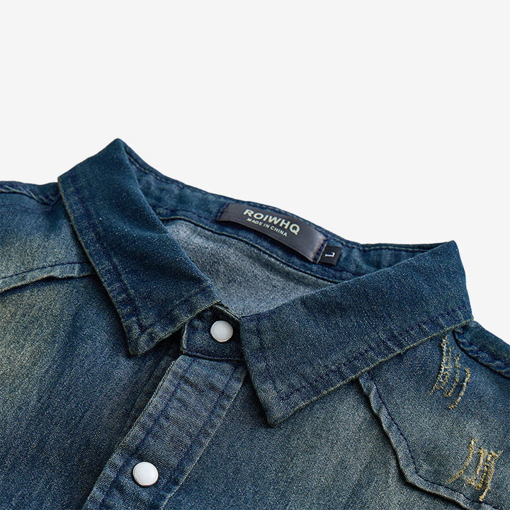 Herrenmode Slim Fit Langarm-Jeanshemd mit Knopfleiste - image 4