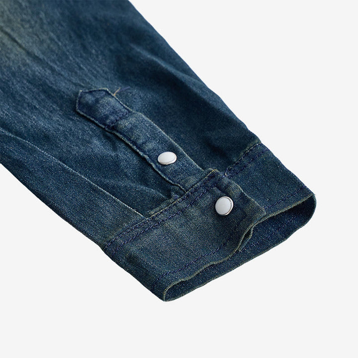 Herrenmode Slim Fit Langarm-Jeanshemd mit Knopfleiste - image 8