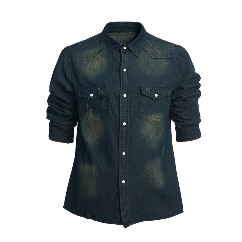 Herrenmode Slim Fit Langarm-Jeanshemd mit Knopfleiste - Blau - 3XL - image 0