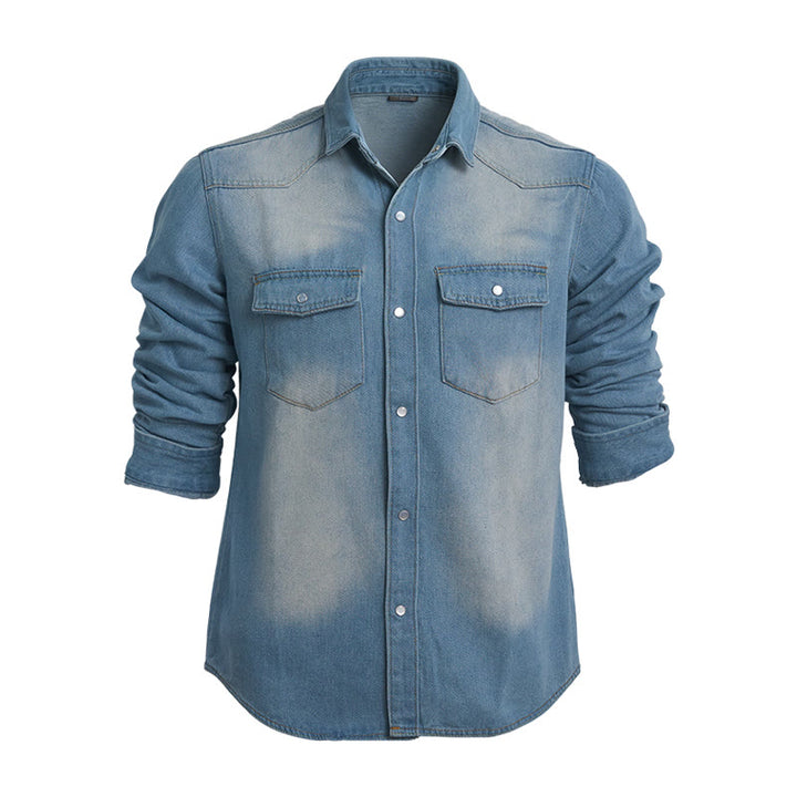 Herrenmode Jeanshemd mit Used-Look und langen Ärmeln - Hellblau - 3XL - image 0
