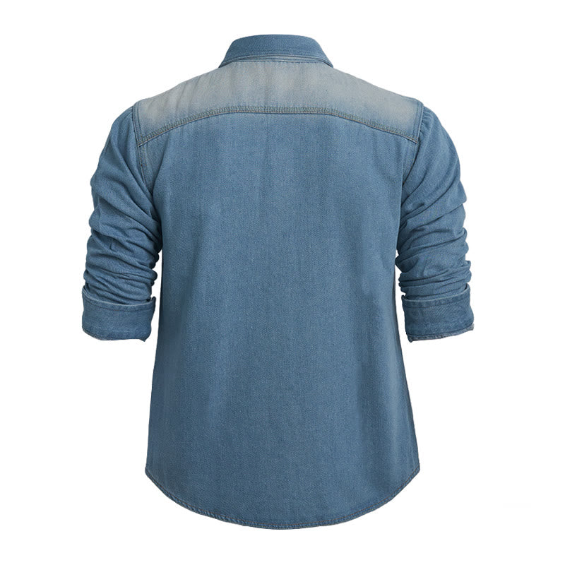 Herrenmode Jeanshemd mit Used-Look und langen Ärmeln - image 1