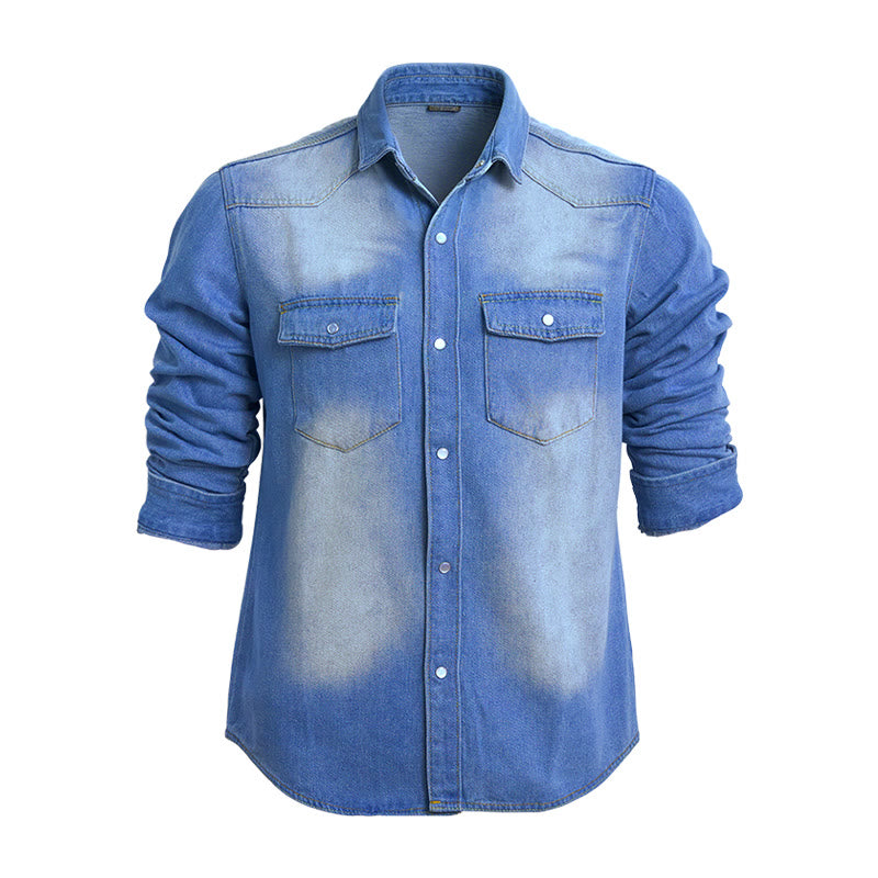 Herrenmode Jeanshemd mit Used-Look und langen Ärmeln - Dunkelblau - 3XL - image 2