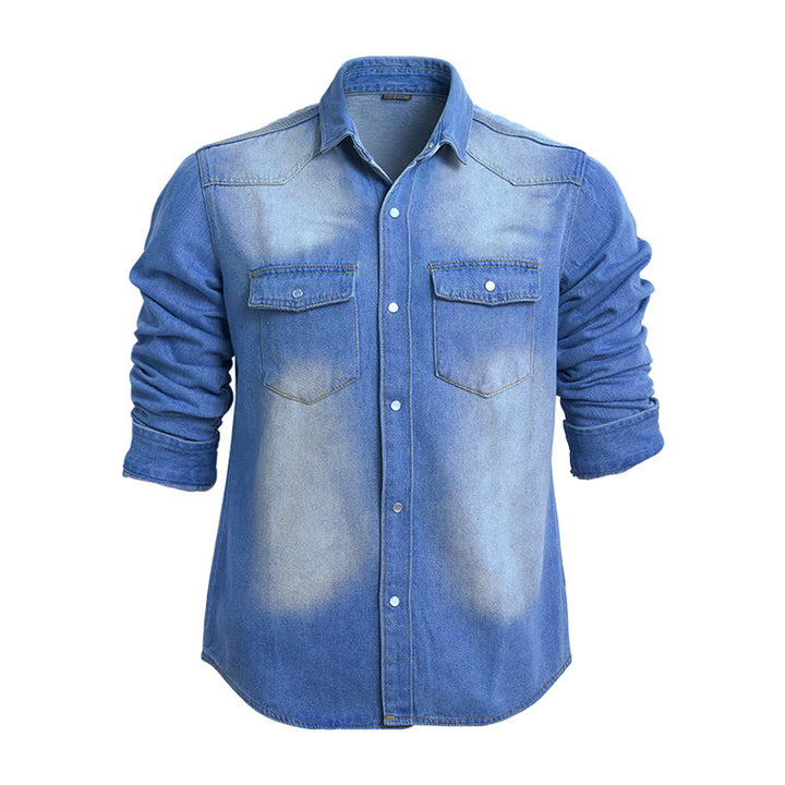 Herrenmode Jeanshemd mit Used-Look und langen Ärmeln - Dunkelblau - 3XL - image 2