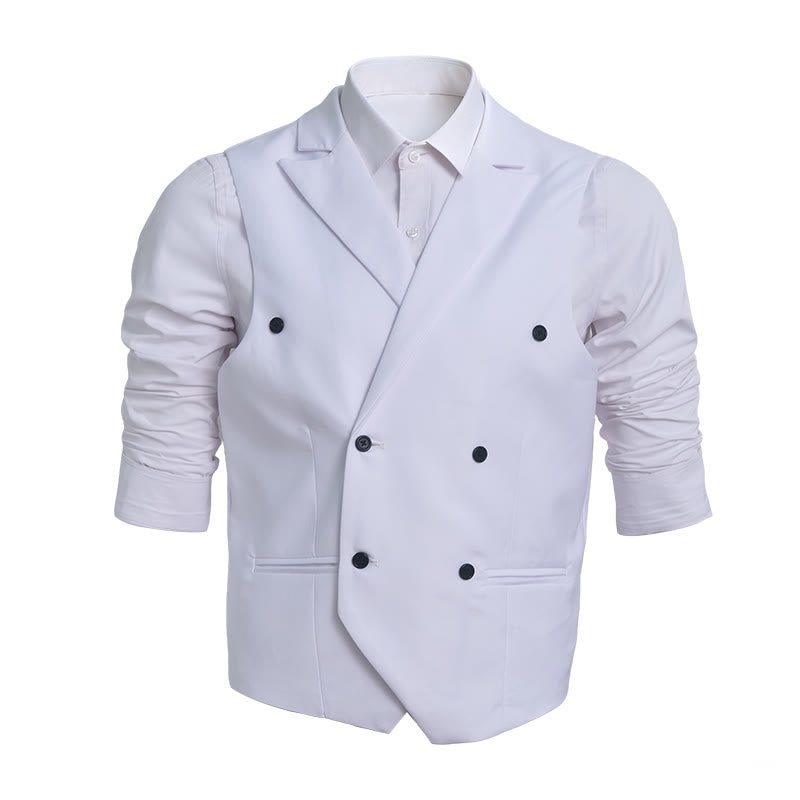 Slim-Fit-Weste für Herren, zweireihig, elegant - Weiß - 6XL - image 0