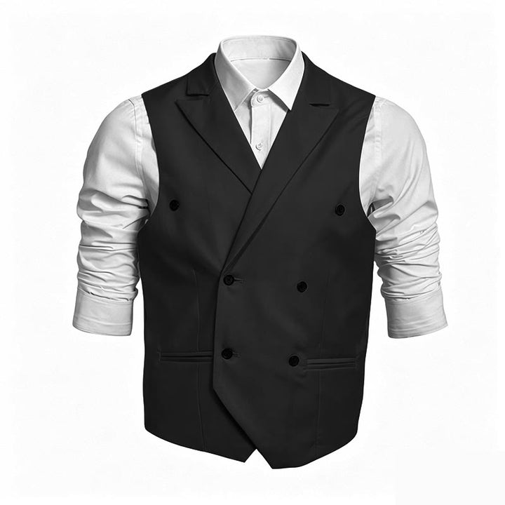 Slim-Fit-Weste für Herren, zweireihig, elegant - Schwarz - 6XL - image 2