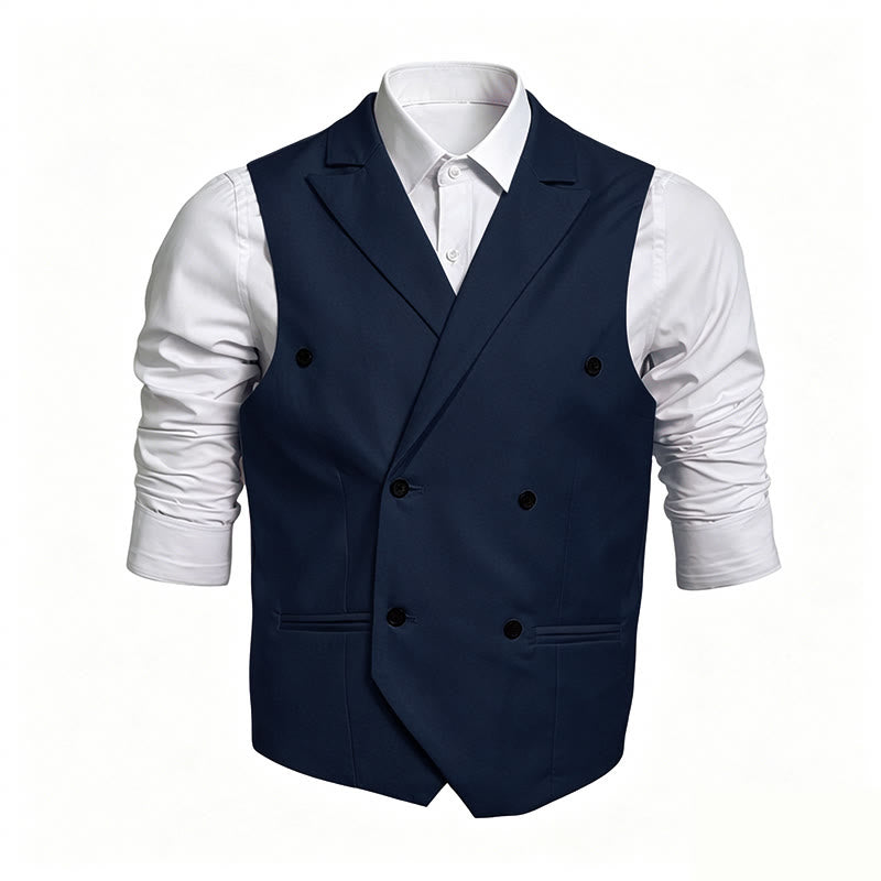 Slim-Fit-Weste für Herren, zweireihig, elegant - Marineblau - 6XL - image 4