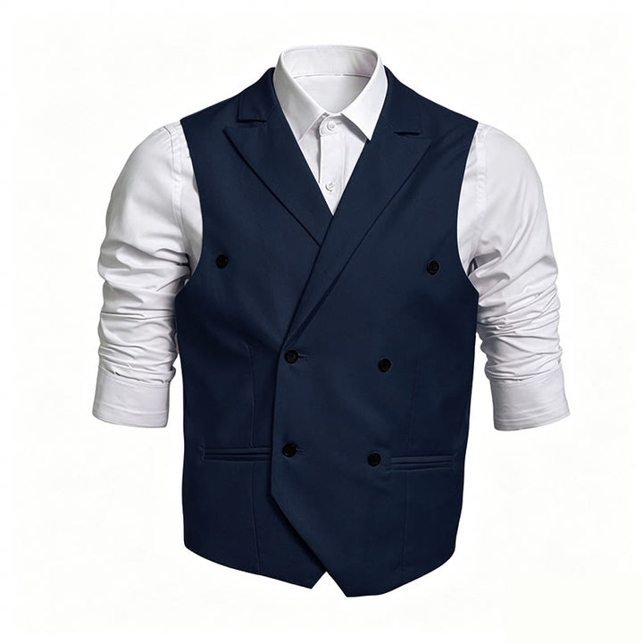 Slim-Fit-Weste für Herren, zweireihig, elegant - Marineblau - 6XL - image 4