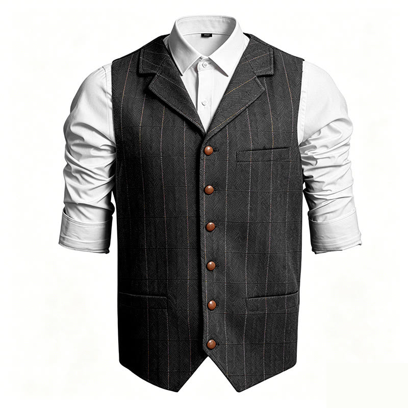 Herren-Anzugweste mit Reverskragen, kariert, einreihig - Schwarz - 3XL - image 3