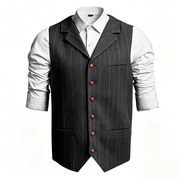 Herren-Anzugweste mit Reverskragen, kariert, einreihig - Schwarz - 3XL - image 3