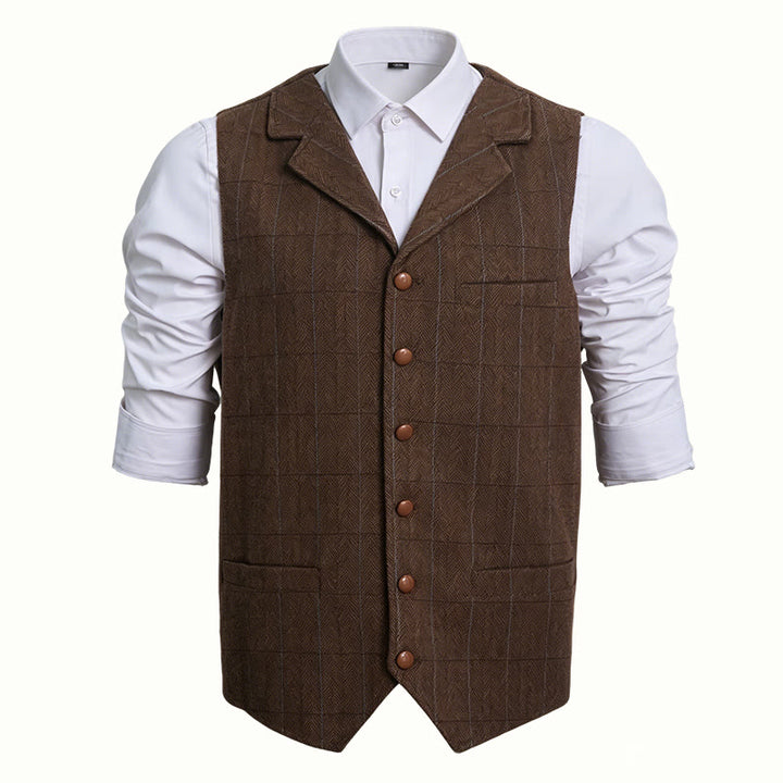 Herren-Anzugweste mit Reverskragen, kariert, einreihig - Braun - 3XL - image 4