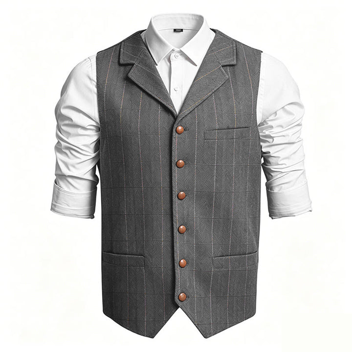 Herren-Anzugweste mit Reverskragen, kariert, einreihig - Grau - 3XL - image 0