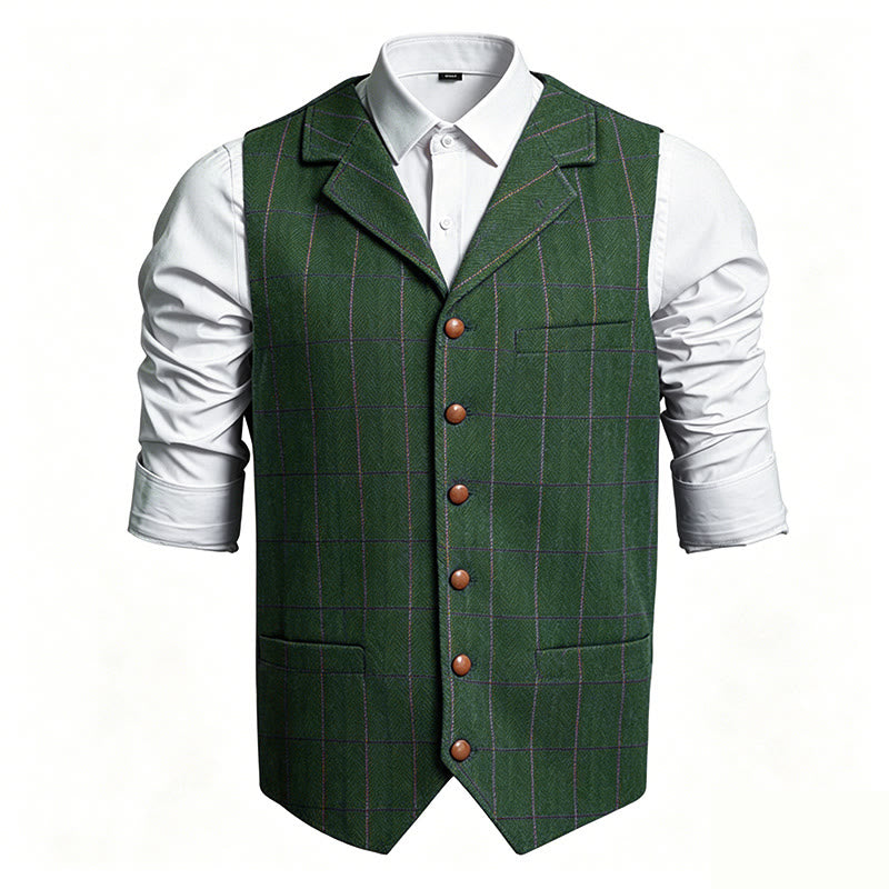 Herren-Anzugweste mit Reverskragen, kariert, einreihig - Grün - 3XL - image 6