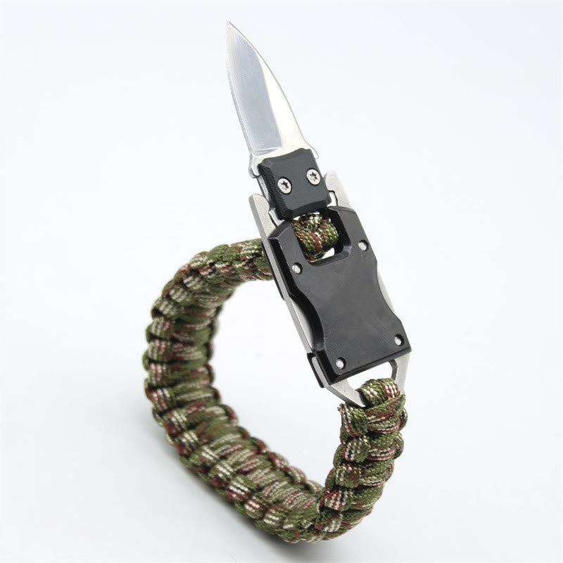 Multifunktionales Notfall-Paracord-Überlebensarmband mit verstecktem Messer - Armeegrüne Tarnung - image 0