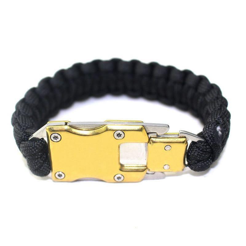 Multifunktionales Notfall-Paracord-Überlebensarmband mit verstecktem Messer - Schwarze und goldene Schnalle - image 5