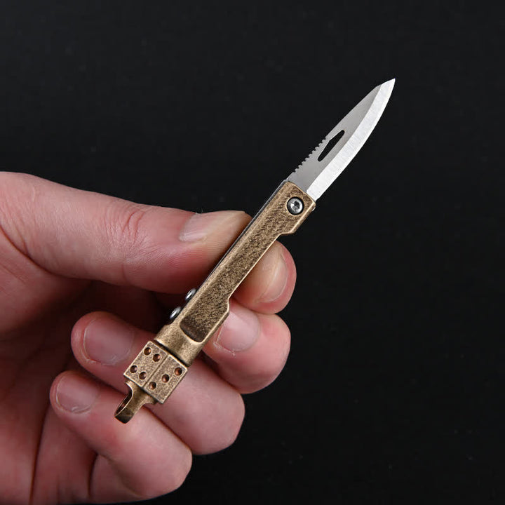 Vintage Mini-Klappmesser mit drehbarem Würfel und Messinggriff – EDC-Werkzeug - Retro Messing - image 2