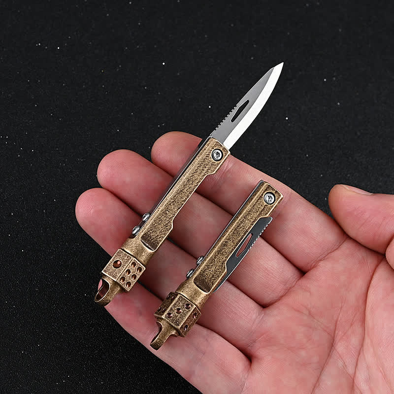 Vintage Mini-Klappmesser mit drehbarem Würfel und Messinggriff – EDC-Werkzeug - image 0