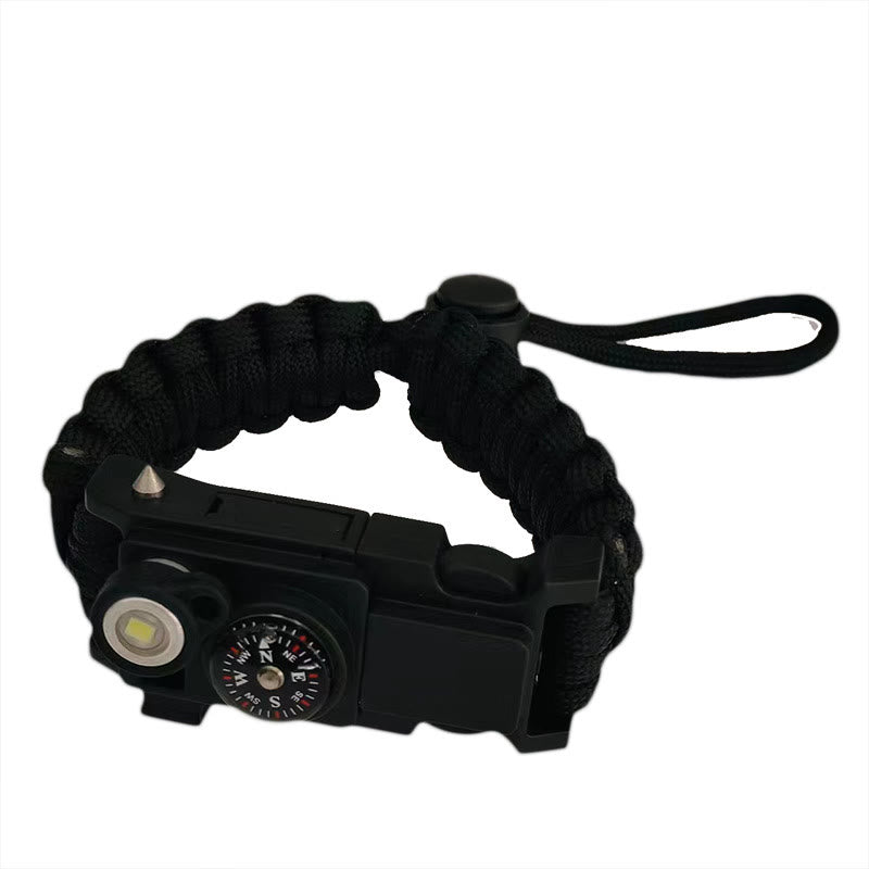 Leichtes LED-Lichtkompass-Notfall-Überlebensarmband aus Paracord - Verstellbar, schwarz - image 11