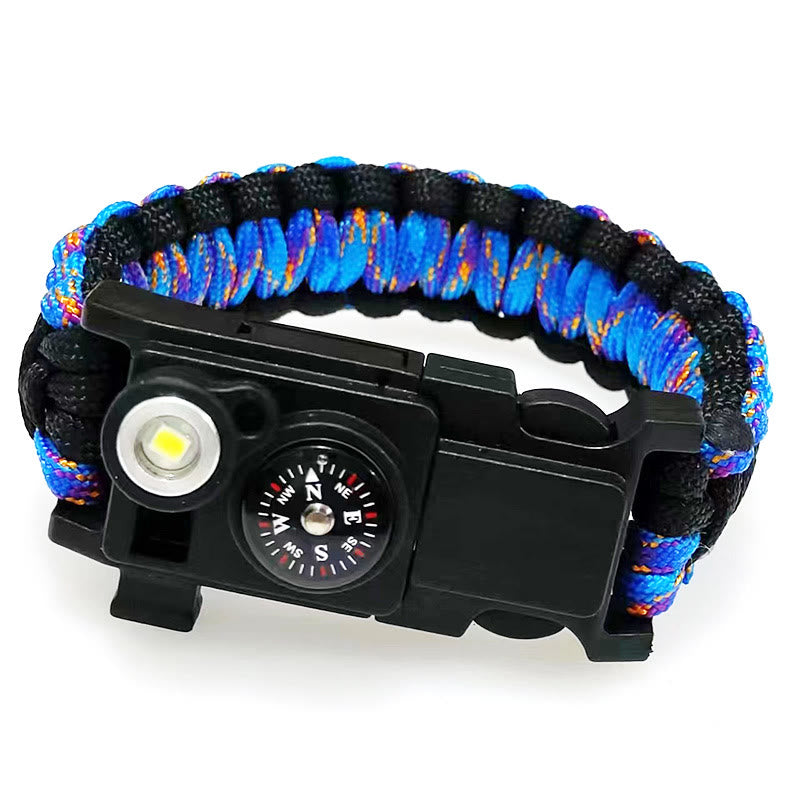 Leichtes LED-Lichtkompass-Notfall-Überlebensarmband aus Paracord - Schwarz-Gold-Blau-Tarnmuster - image 9