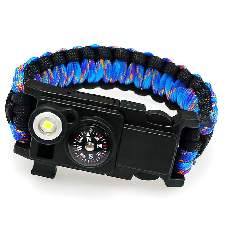 Leichtes LED-Lichtkompass-Notfall-Überlebensarmband aus Paracord - Schwarz-Gold-Blau-Tarnmuster - image 9
