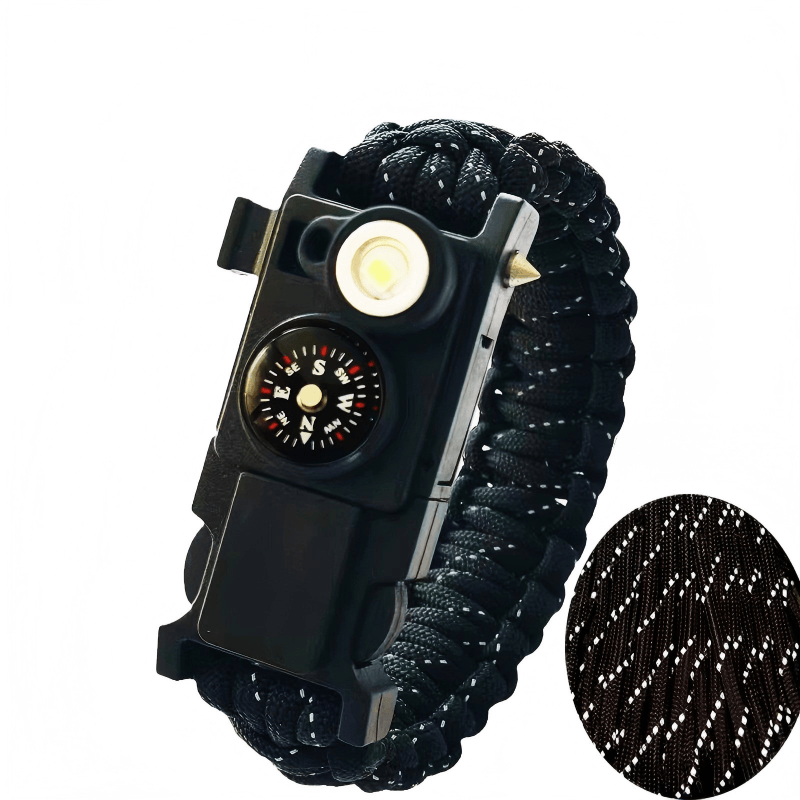 Leichtes LED-Lichtkompass-Notfall-Überlebensarmband aus Paracord - Reflektierendes Schwarz - image 5