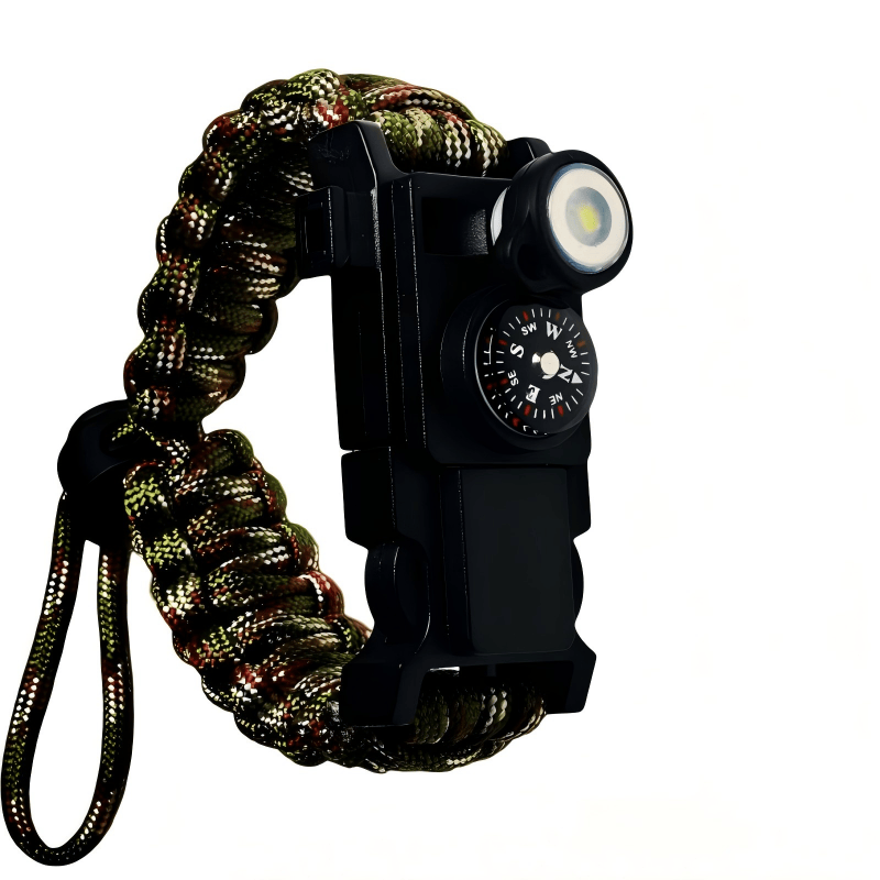 Leichtes LED-Lichtkompass-Notfall-Überlebensarmband aus Paracord - Verstellbare armeegrüne Tarnung - image 13