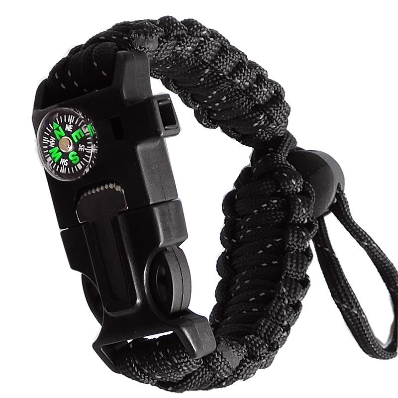Verstellbares Kompass-Feuerstarter-Notfall-Paracord-Überlebensarmband - Schwarze und reflektierende Linie - image 5