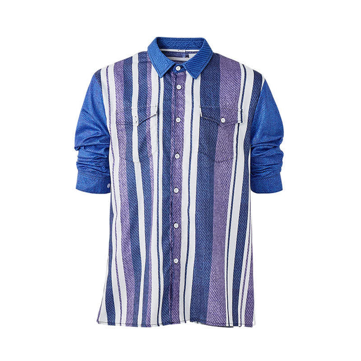 Herren-Langarmhemd im Retro-Cowboy-Stil mit blauen Streifen - image 8