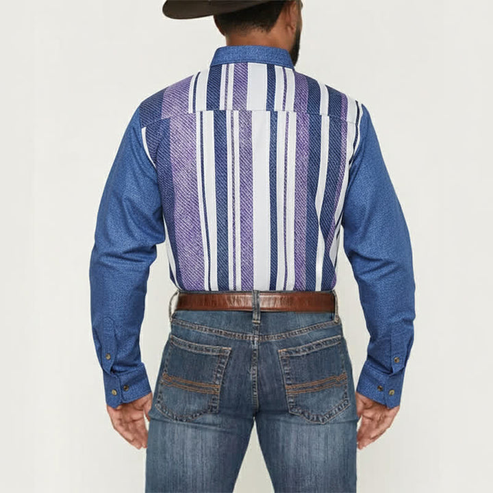 Herren-Langarmhemd im Retro-Cowboy-Stil mit blauen Streifen - image 3
