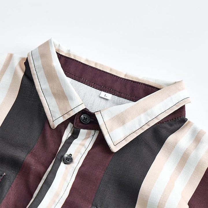 Herren-Langarmhemd im Western-Stil mit vertikalen Streifen in Burgunderrot und Grau - image 4