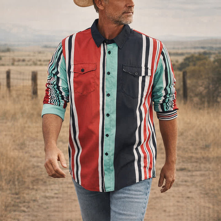 Herren Langarmhemd mit auffälligem, mehrfarbigem Streifenmuster - Mehrfarbig - 5XL - image 0