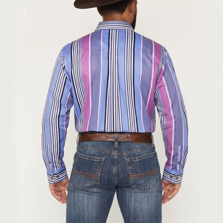Herren-Langarmhemd im aztekischen Westernstil, blau & lila - image 3
