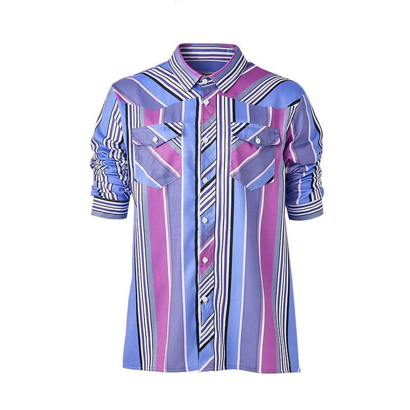Herren-Langarmhemd im aztekischen Westernstil, blau & lila - image 9