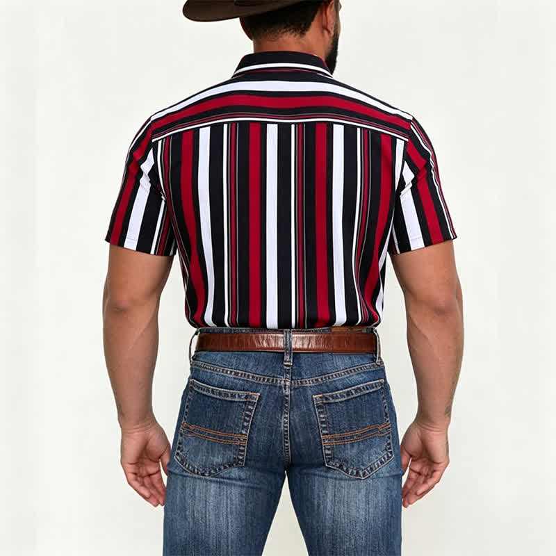 Herrenhemd im Retro-Stil, rot-schwarz gestreift - image 2
