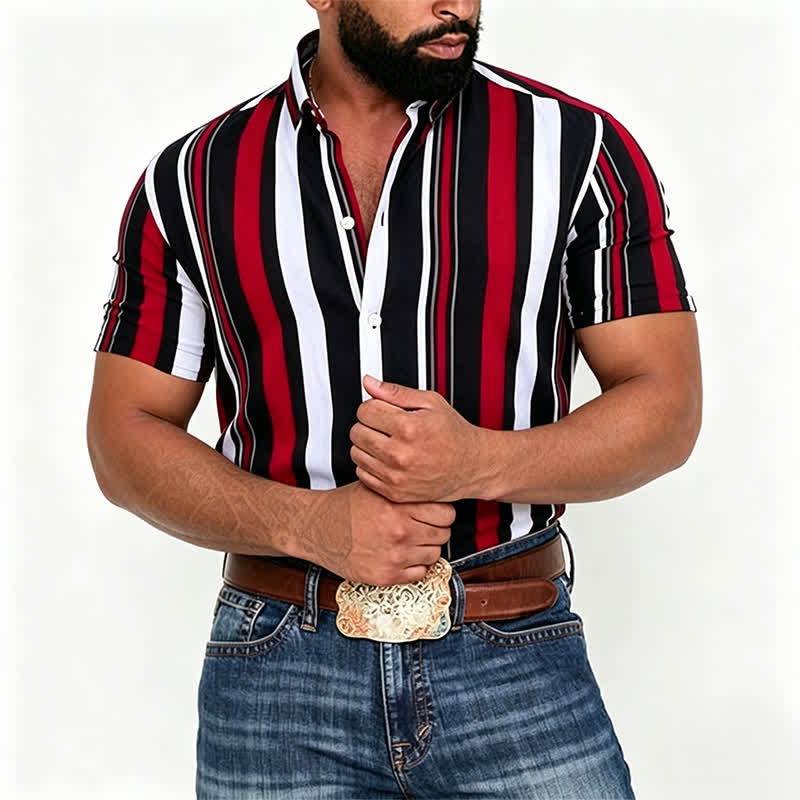 Herrenhemd im Retro-Stil, rot-schwarz gestreift - image 1