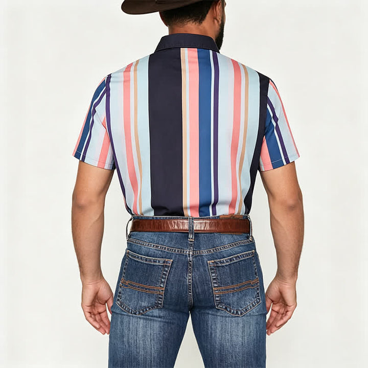 Herren-Sommerhemd mit orange-schwarzen, leuchtenden Streifen und kurzen Ärmeln - image 2