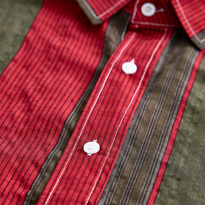 Klassisches rot-oliv gestreiftes Kurzarmhemd für Herren - image 5