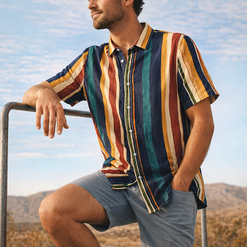 Herrenhemd in Gelb und Marineblau mit Used-Look-Streifenmuster - Gelb & Marineblau - 3XL - image 0
