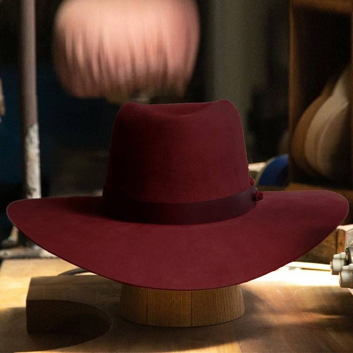 Vintage-Fedora-Hut aus Wollfilz für Herren mit Lederband - Wein - Verstellbar (22 7/8"-23 5/8") - image 2