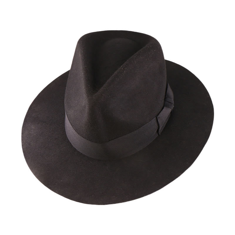 Vintage-Woll-Fedora im Western-Stil mit Schleifenbesatz - Schwarz & Schwarzes breites Band - Verstellbar (22 7/8"-23 5/8") - image 3
