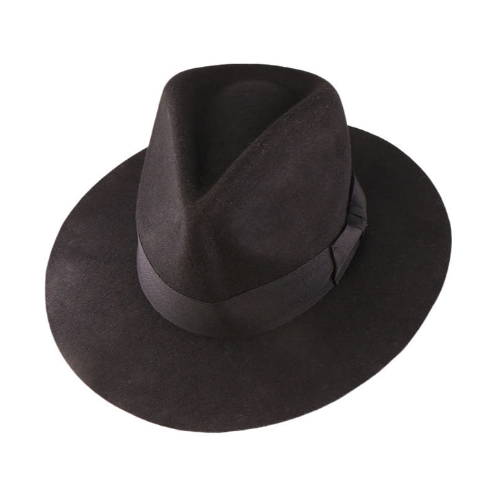 Vintage-Woll-Fedora im Western-Stil mit Schleifenbesatz - Schwarz & Schwarzes breites Band - Verstellbar (22 7/8"-23 5/8") - image 3