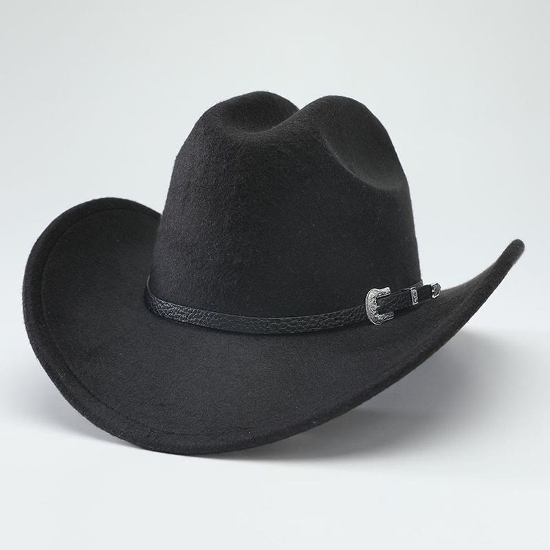 Retro-Zylinder im klassischen Western-Stil mit breiter Krempe - Schwarz - M (22"-22 7/8") - image 0