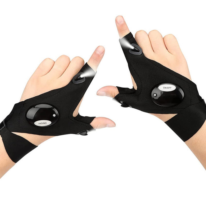 Atmungsaktiver LED-beleuchteter Halbfinger-Arbeitshandschuh für den Außenbereich - Schwarz & Beide Hände - image 0